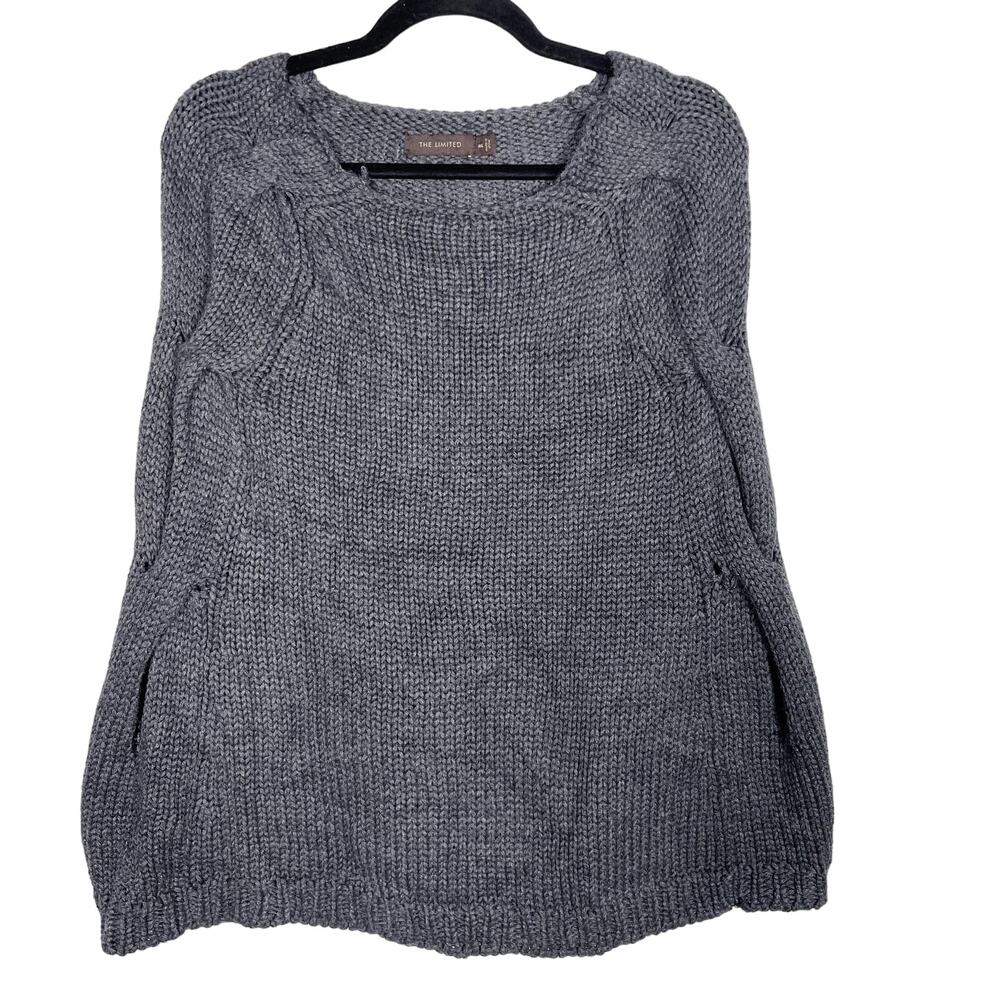 The Limited M/L Wool Blend Chunky Knit Poncho Sweater Dark Heather Gray Cozy